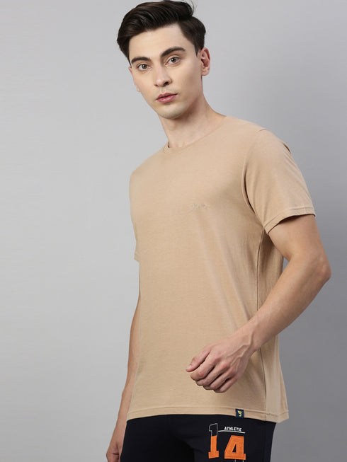 Plain Beige Short-Sleeved T-Shirt.